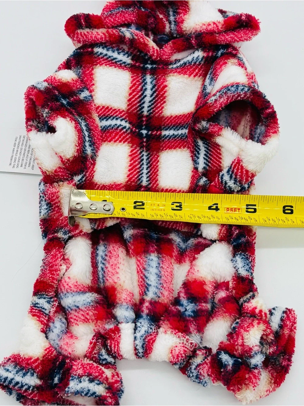 Wag A Tude Dog Pajamas XS Red Plaid Plush Hooded Pom Pom Pet Fleece Sleeper NWT